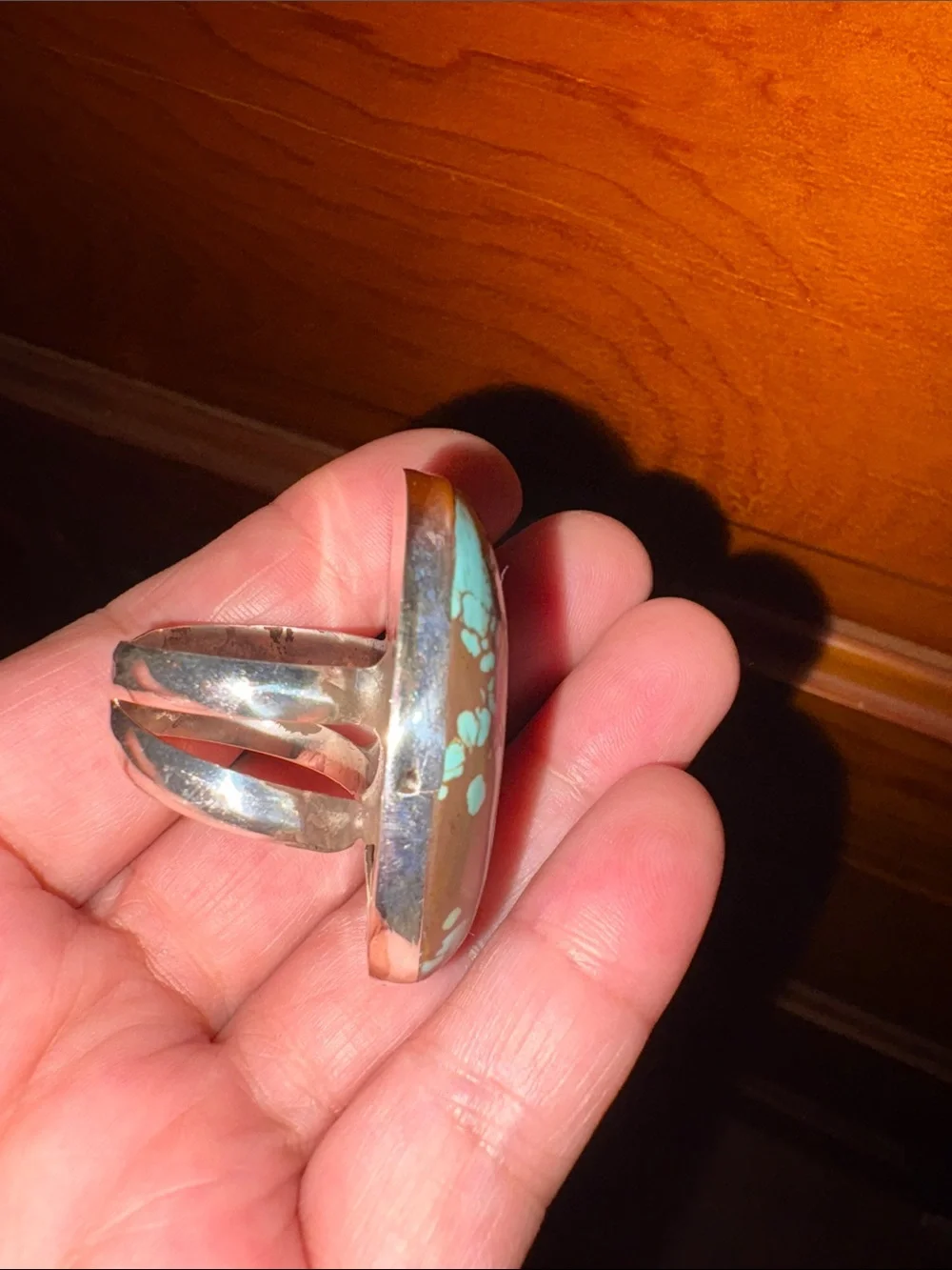 Turquoise and Brown Matrix Statement Sterling Ring - Men’s Jewelry